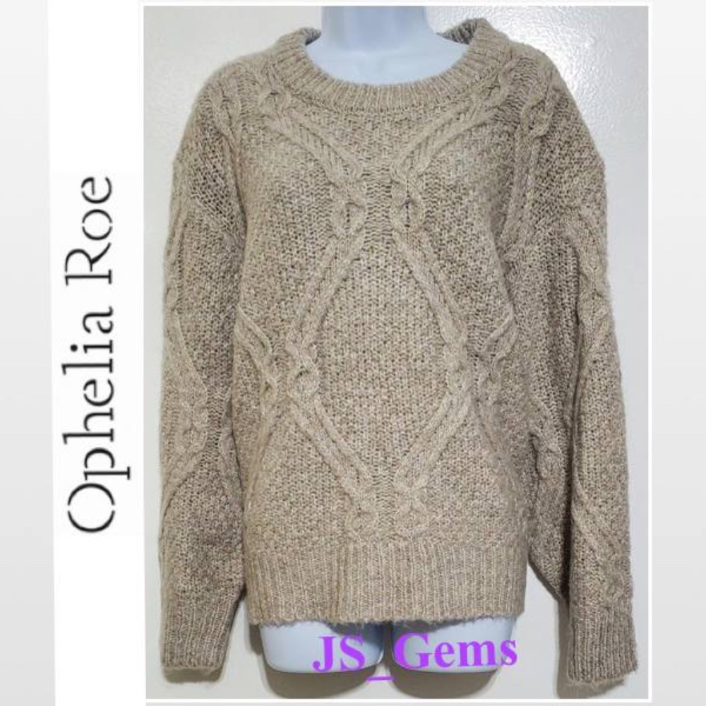 New Plus 3X Tan Wool Blend Cabled Knit Sweater